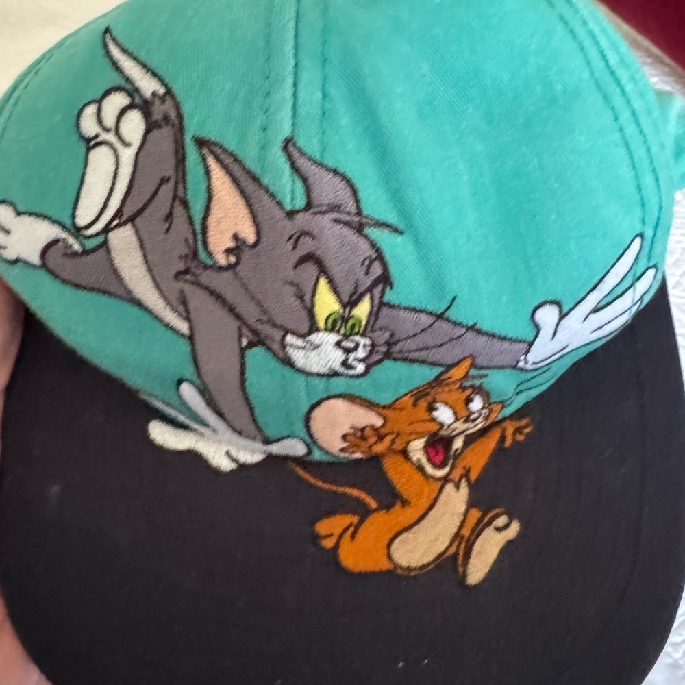 Playful Cat Cap with Cartoon Design - Teal and Black